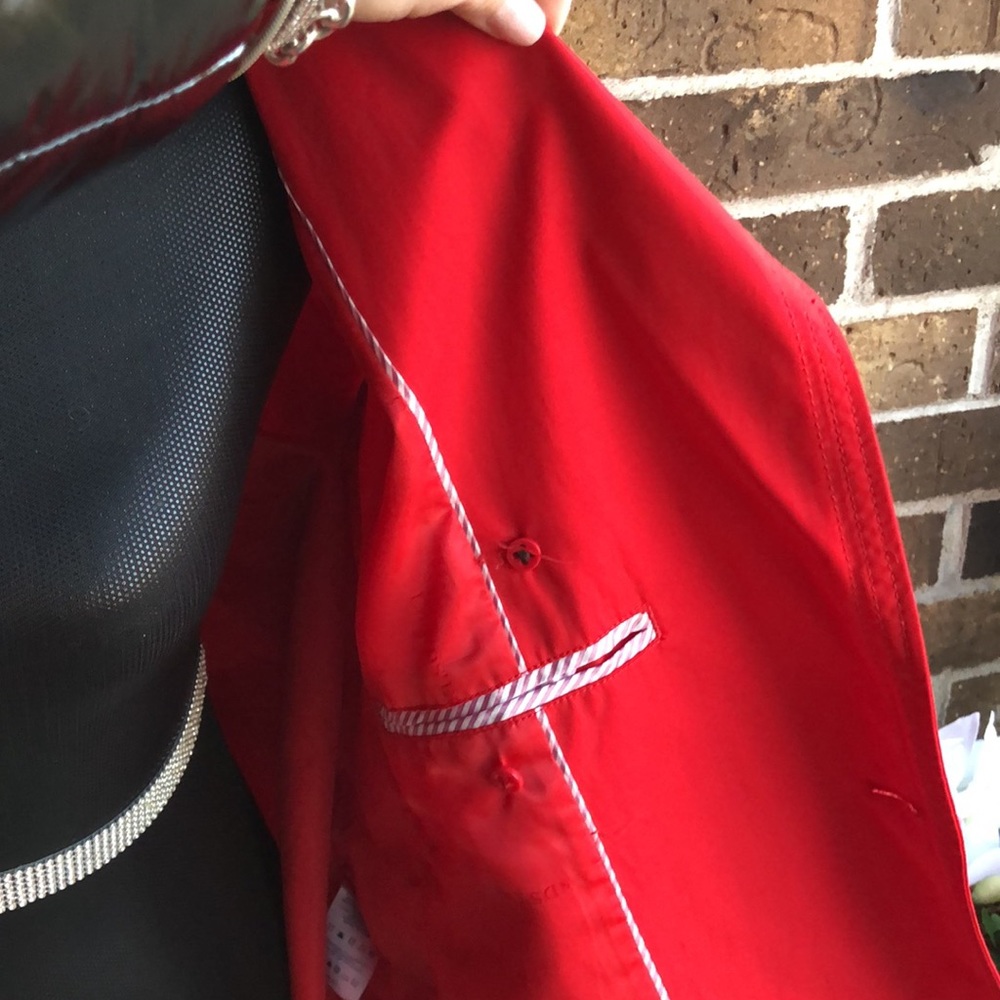 Lands End Red Double-Breasted Peacoat Style Rain Coat Jacket - Picture 13 of 15